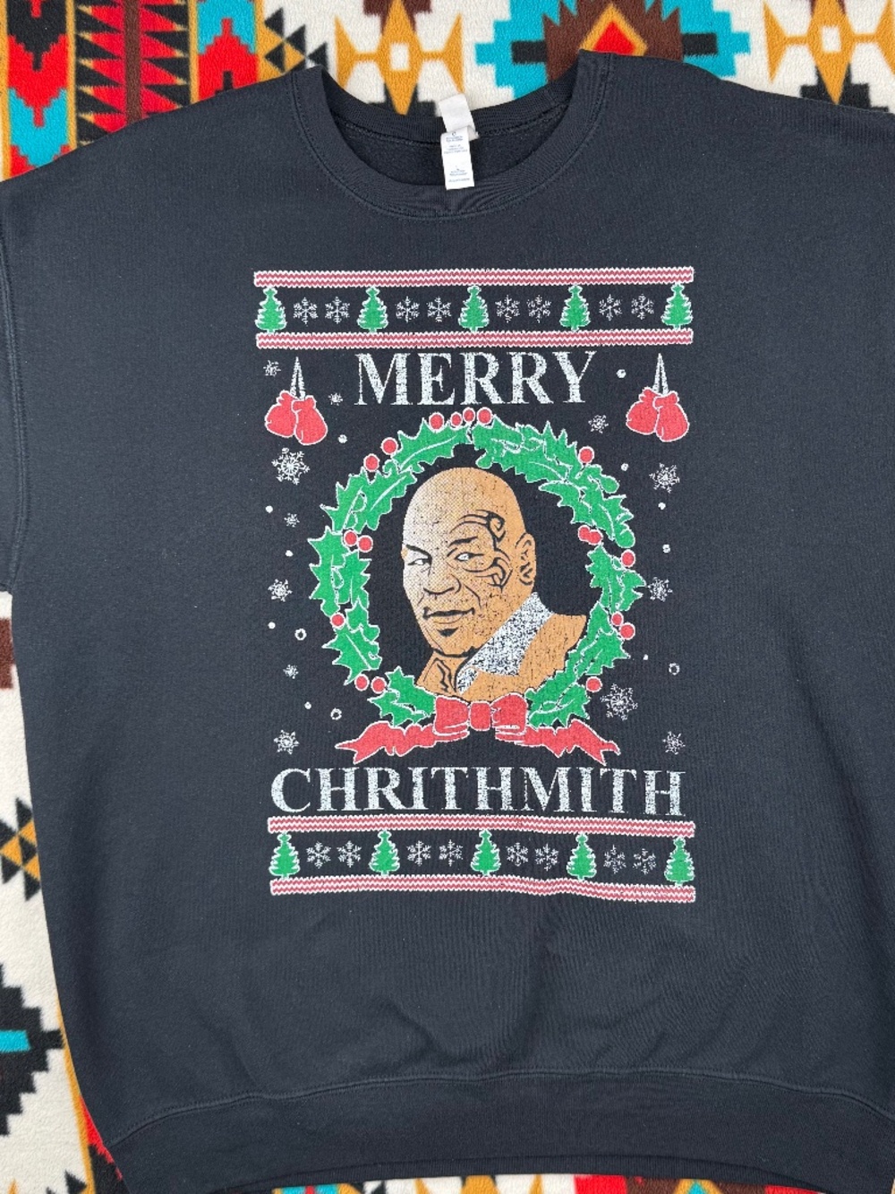 Mike Tyson Merry Chrithmith Christmas Sweatshirt Funny Holiday Boxing Crewneck L